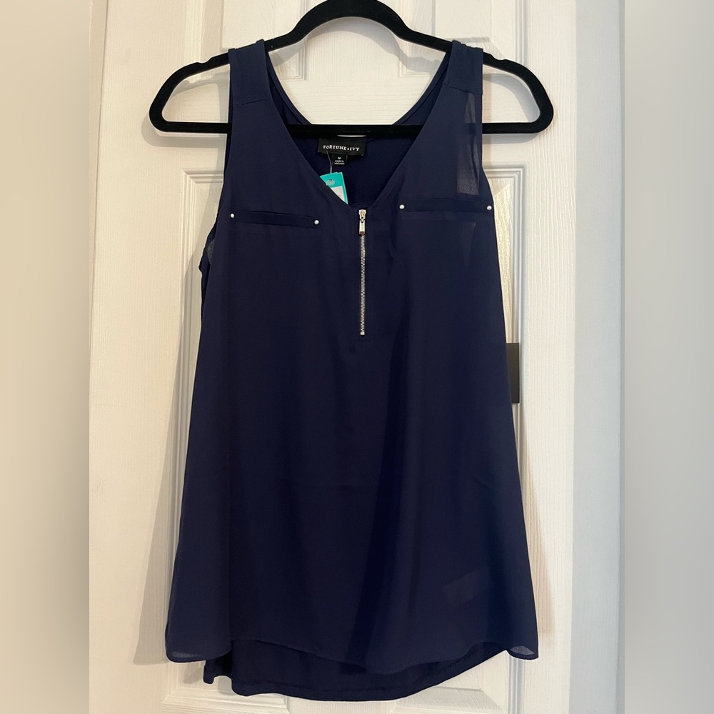 NWT Stylish Navy Tank Top with Zipper - size medium